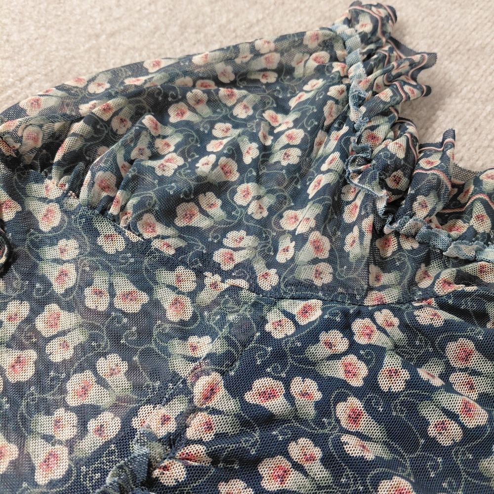 Max Studio Womens Peasant Top 1X Boho Short Sleeve Floral Cottage Lined Sheer - Picture 8 of 12